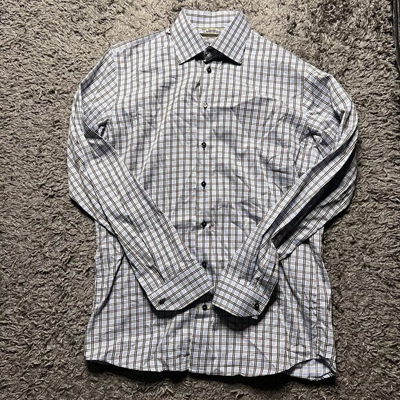 Jack Lipson Shirt Mens Medium Blue Check Long Sleeve Button Up Casual Cotton - Picture 1 of 6